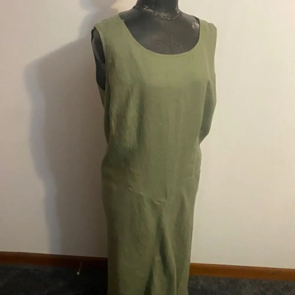 Style & Co Green Linen sleeveless fit and flare dress, size 18W